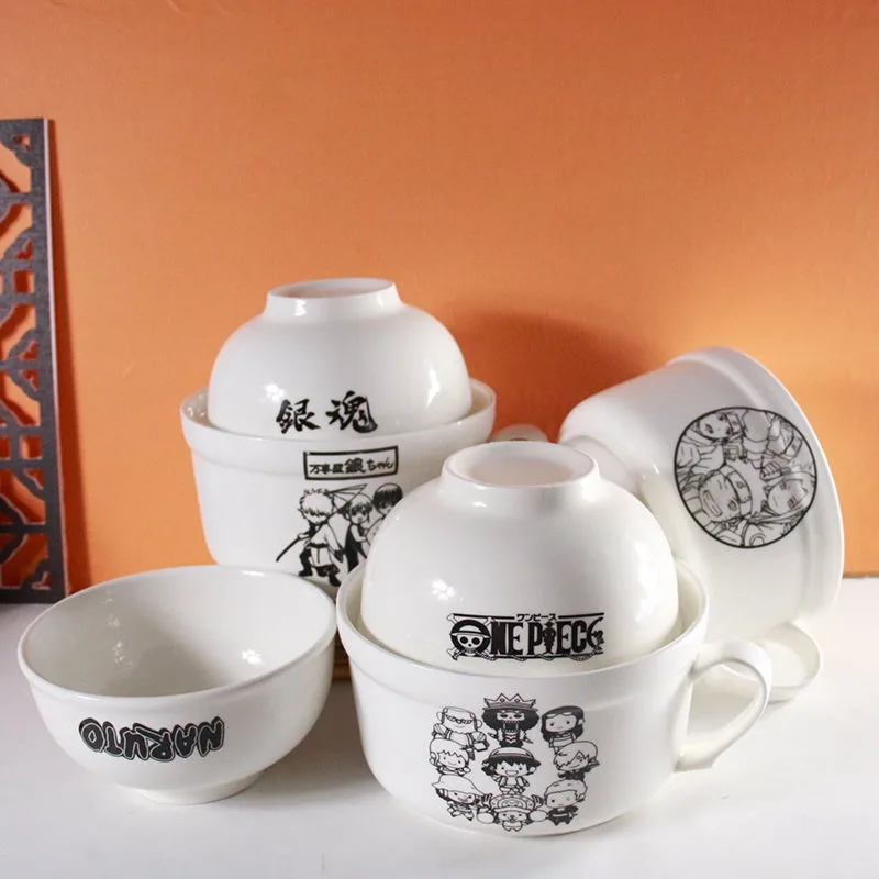 

One Piece Anime Peripheral Ceramic Luffy Zoro Chopper Robin instant noodles bowl with cover student large dormitory rice bowl