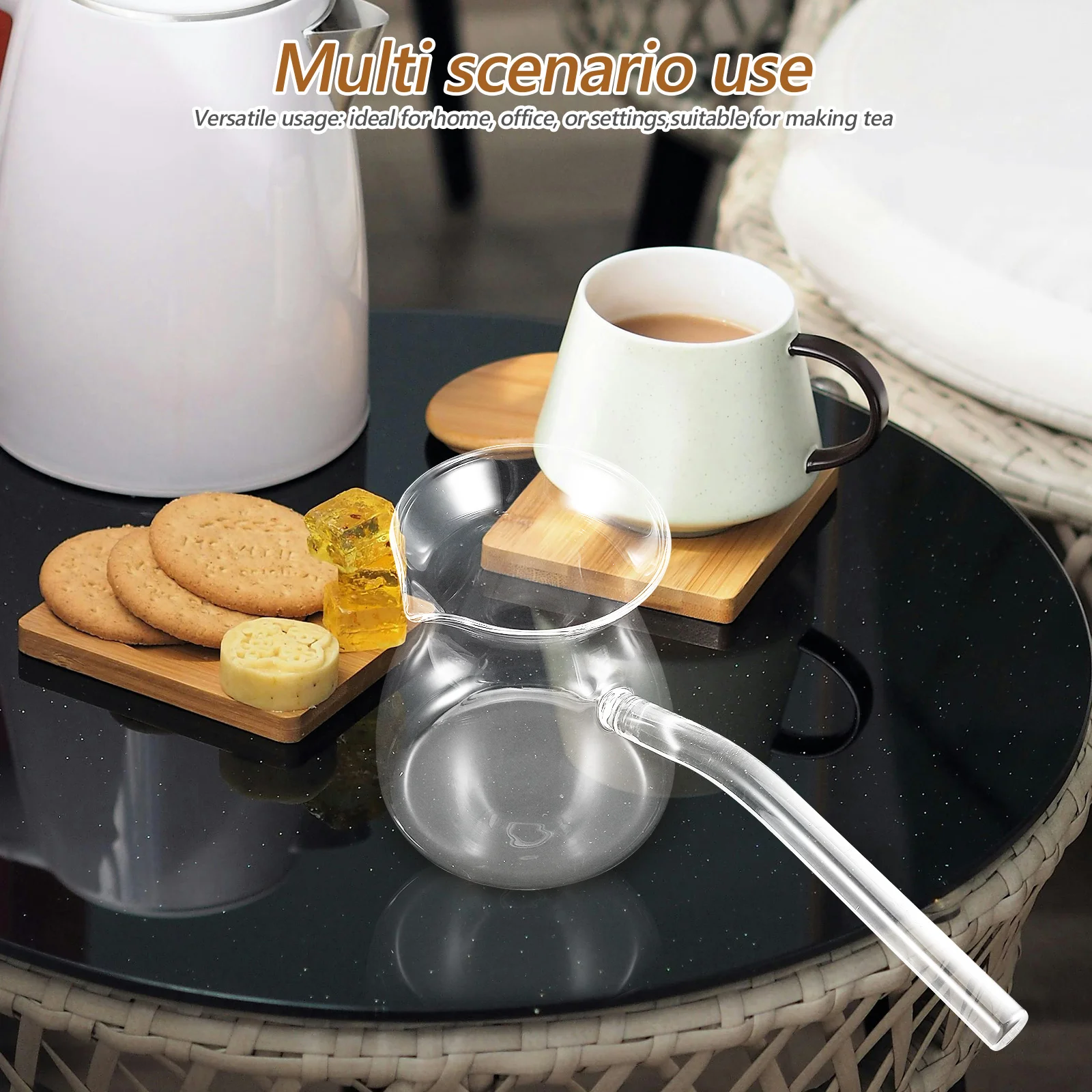 

2Pcs 450ml Turkish Coffee Pot Transparent Borosilicate Glass Side Handle Milk Heater Tea Kettle Easy to Clean