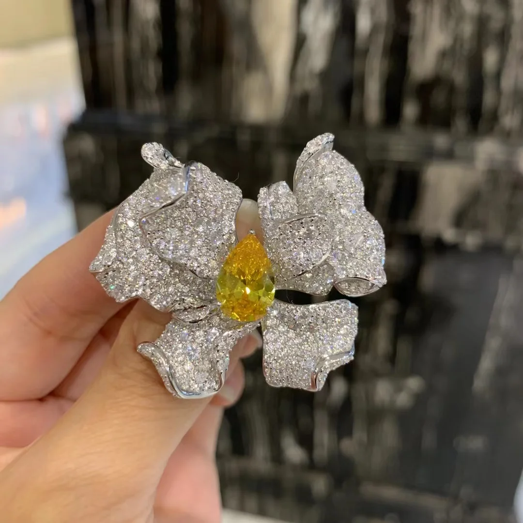 

butterfly brooch 40*36MM　cute romantic fine women jewelry 925 sterling silver with cubic zircon