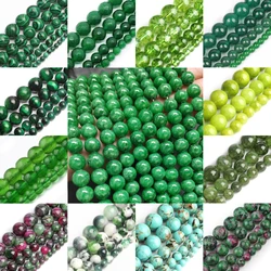 Pierres naturelles en Agate verte, jaspe, œil de tigre, perles rondes pour la fabrication de Bracelets, accessoires de bricolage, 15 pouces