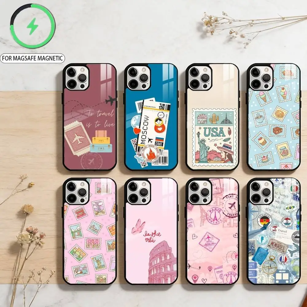 

T-Travel Ticket Art S-Stamp Phone Case For iPhone17,16,15,14,13,12,11 Plus,Pro Max Magnetic For Magsafe Wireless Charging