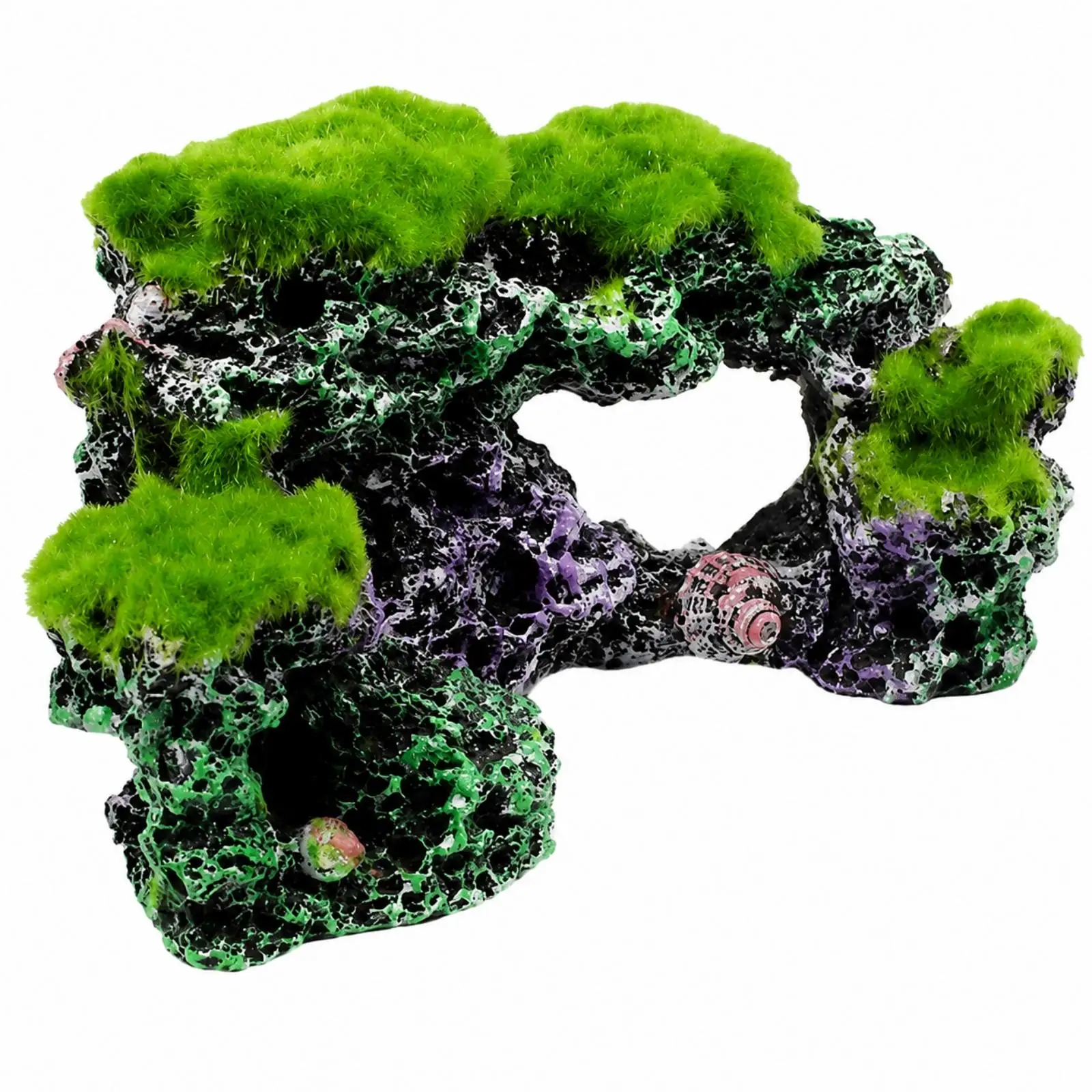 Resin Coral Formation for Aquarium Seascape with Archway Shelter and Mossy Green Details