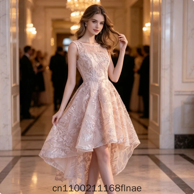 2026 Modern Dance Dress New Style Banquet Front Short Rear Long Elegant Slimming Party Princess Dress Summer Edition