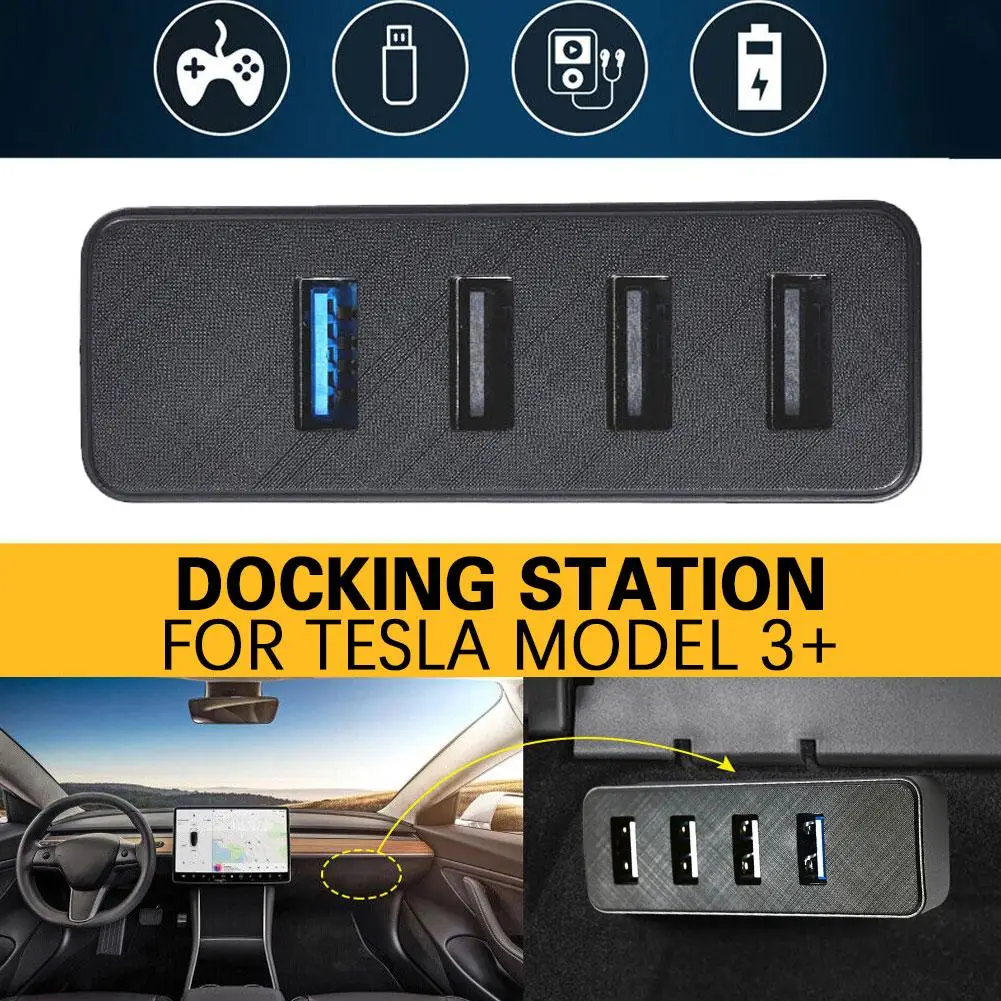 Estación de acoplamiento para Tesla New Highland, guantera Usb Hub, base de expansión, carga rápida, nuevo Modelo 3, accesorios de coche 2 I2f3