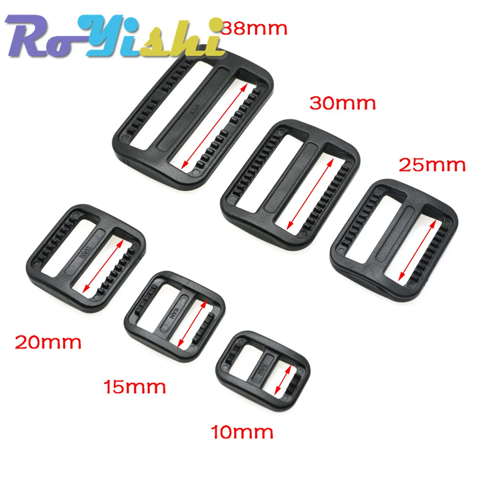 10 Pcs/Pack Plastic Slider Tri Glide Adjust Buckles Wider Style Backpack Straps Webbing Black