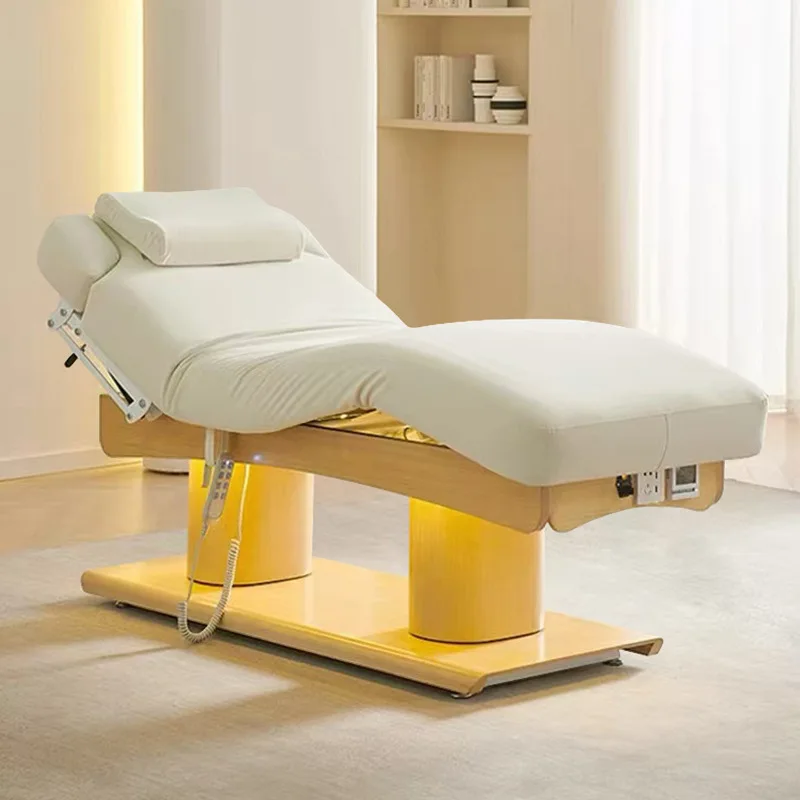 Electric Heated Wood Beauty Bed Full Body Spa Massage Bed With Physical Therapy & Eyelash Features Salon Furniture