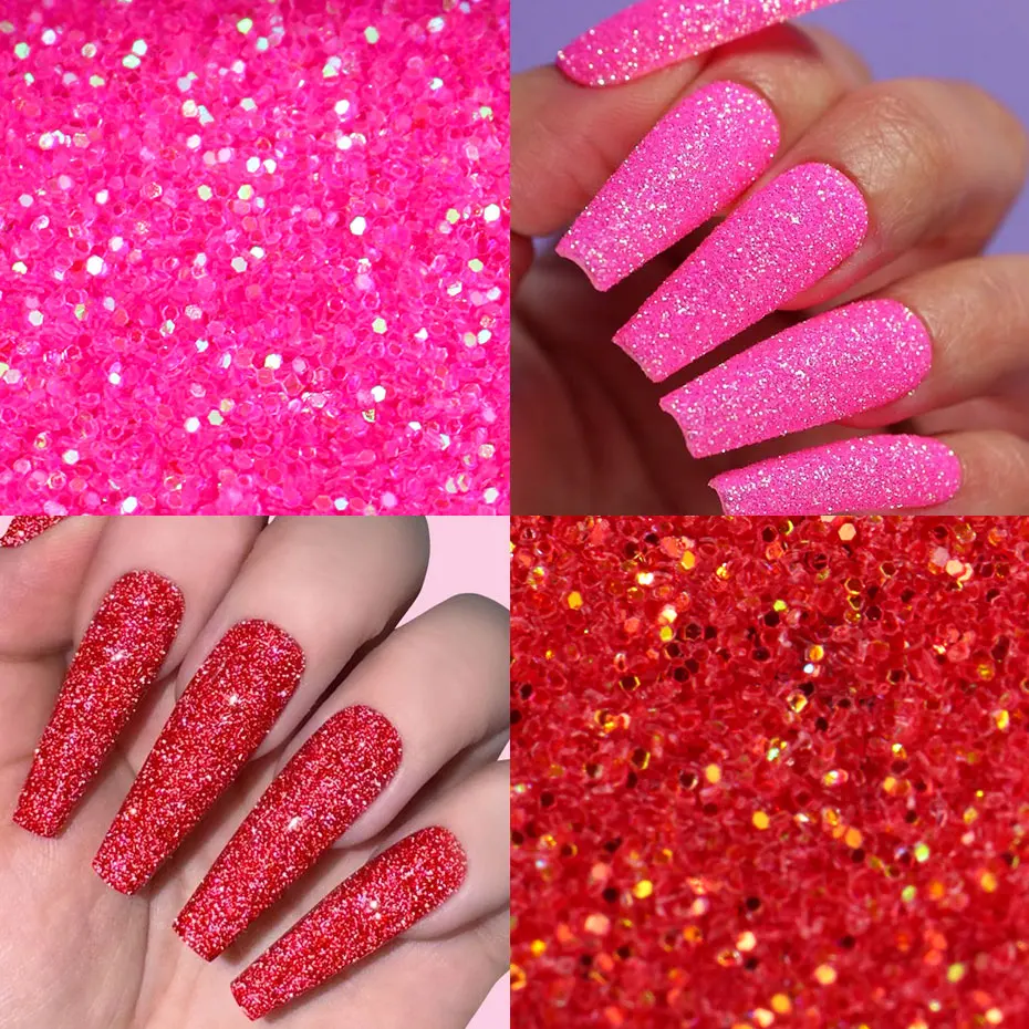 12 Boxen Red Candy Glitter Nagelstaub-Set Sparkle Holo Sweet Light/Dunkelrosa Nagelpulver Glänzendes Zucker-Nagelpigmentzubehör
