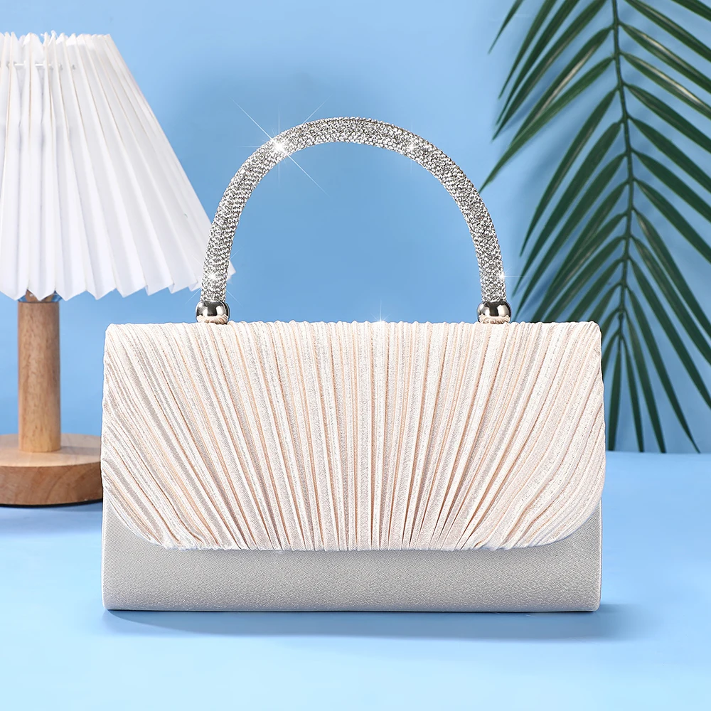 

Новая плиссированная вечерняя сумка с ручкой из страз, универсальная для банкетов и вечеринок, модная и стильная сумка через плечо.