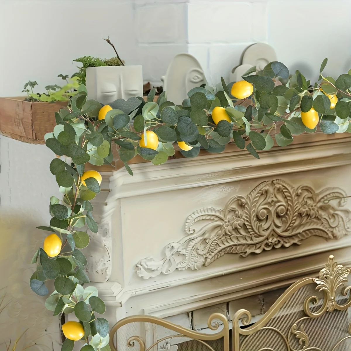Künstlicher Zitronen-Kranz mit Grünpflanzen für Haus, Tür, Wand, Hochzeit, Feiertage, Party, Esstischdekoration – Detail 4