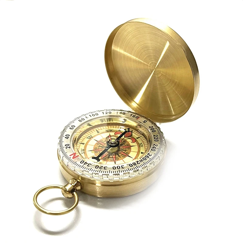 Classic Pocket Style Copper Clamshell Glow Compass, Waterproof Luminous For Hiking Camping Hunting Climbing Outdoor Durable