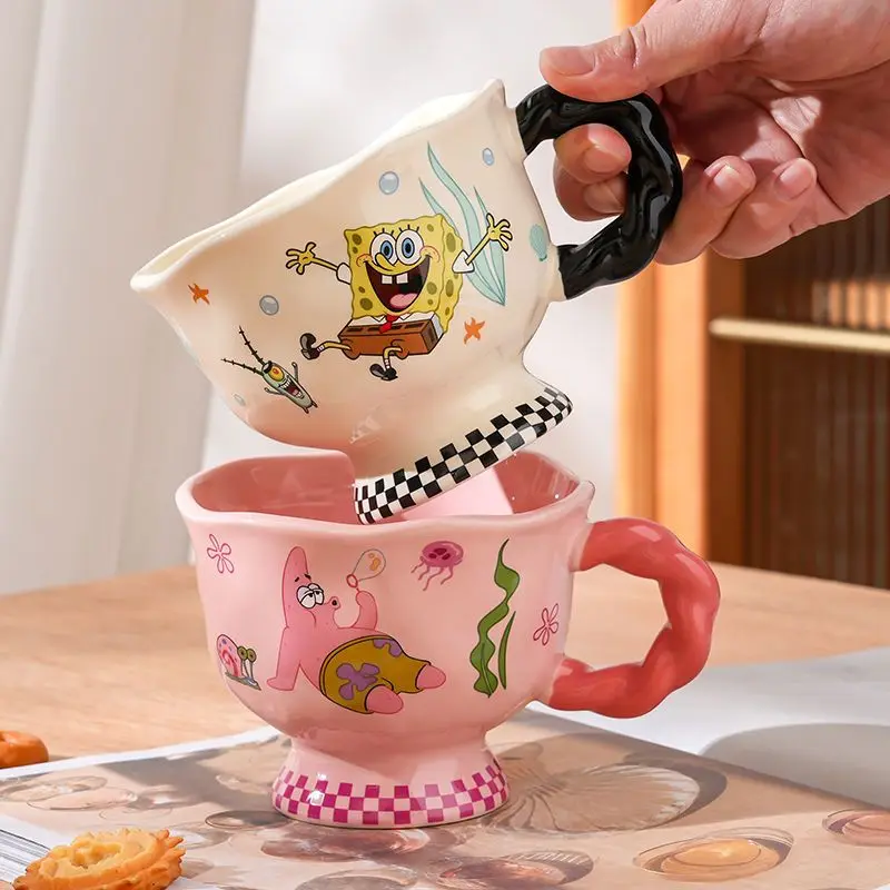 

Cute Cartoon Kawaii Spongebob Squarepants Patrick Star Mug Ceramic High Footed Cup Couple Water Cup Household Coffee Milk Cup