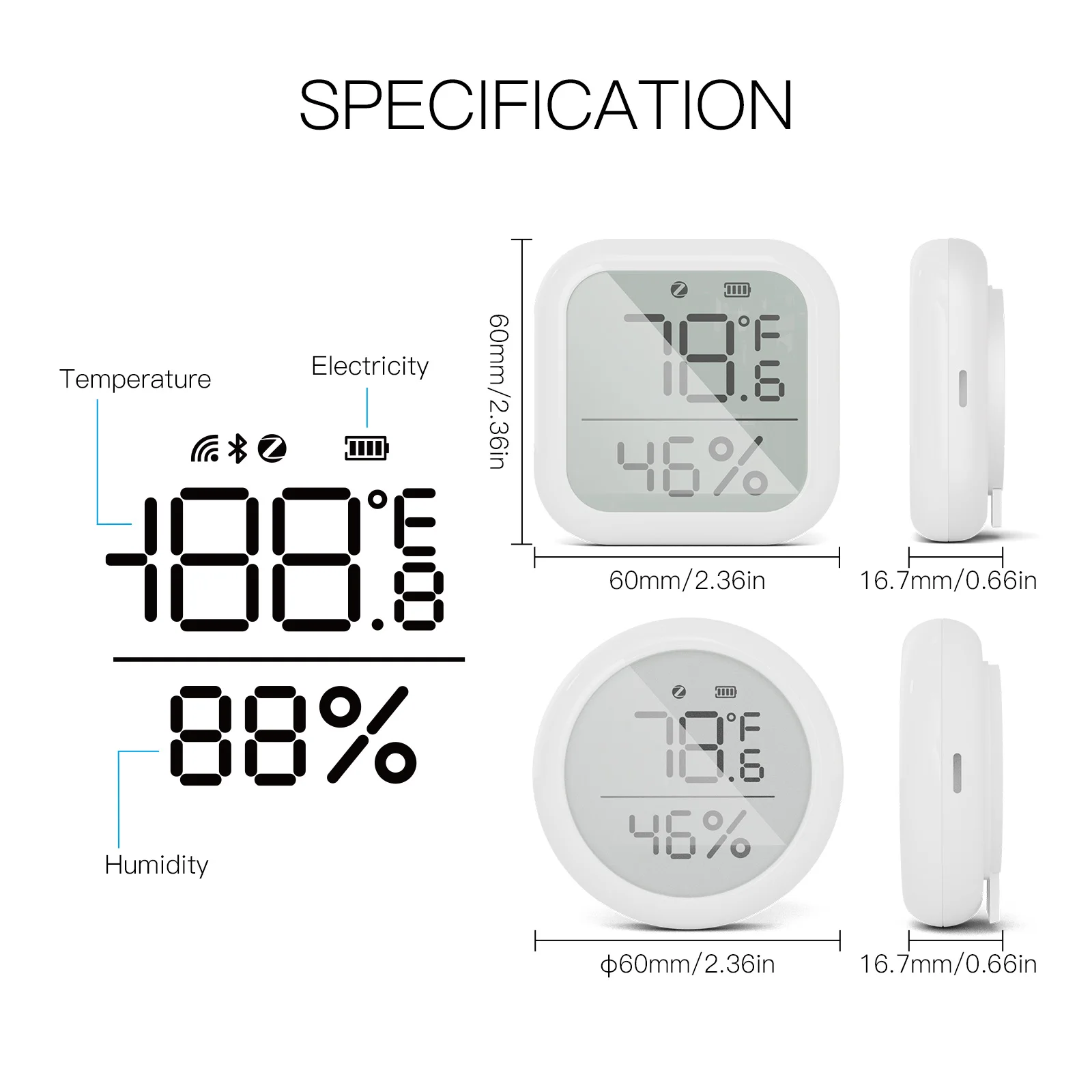 MOES Tuya ZigBee Smart Home Temperature And Humidity Sensor With LED Screen Works With Google Assistant and Tuya Zigbee Hub