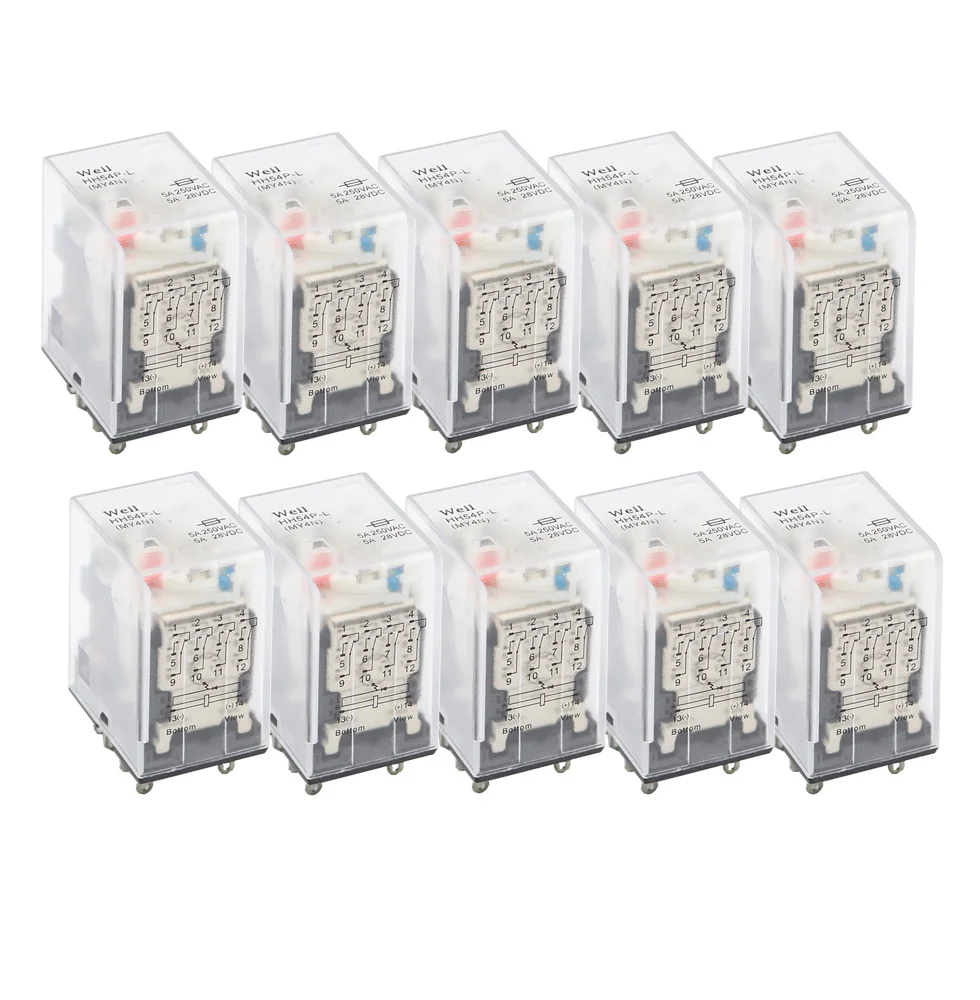 10PCS MY4NJ NEW HH54PL small Electromagnetic General Purpose 14 pins Relay DC 12V 24V 36V 48V 110V 220V 380V Coil 4NO 4NC