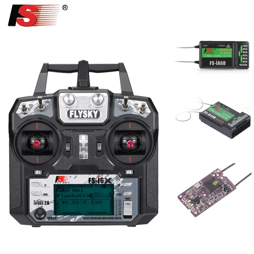 

Flysky FS-i6X 2.4GHz 10CH AFHDS 2A RC Transmitter with FS-IA6B FS-X6B FS-iA10B Receiver for RC Drone Airplane Helicopter Mode 2