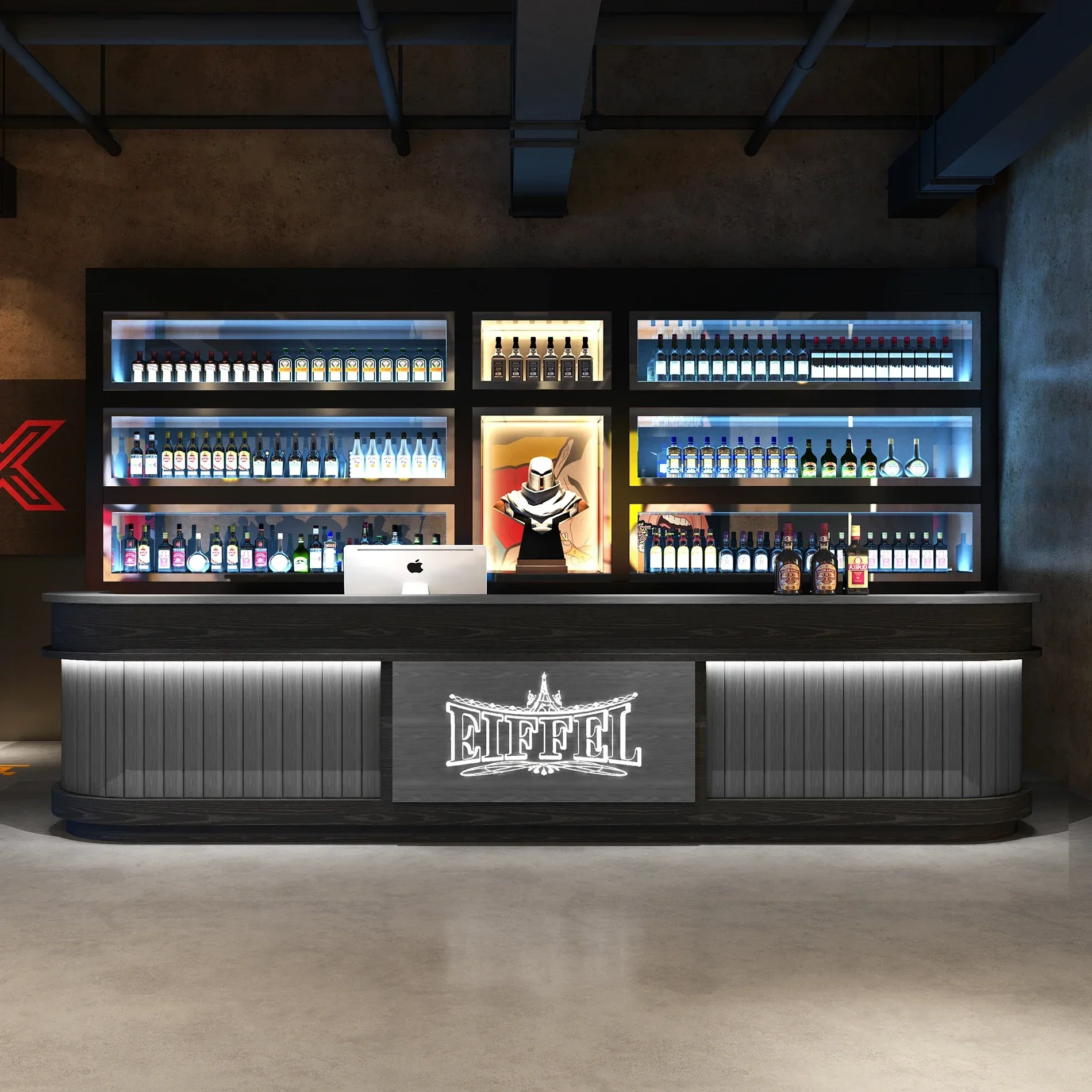 Industrial style bar counter, retro Qing bar, water bar, billiards hall, coffee shop, cash register, gym, front desk, reception