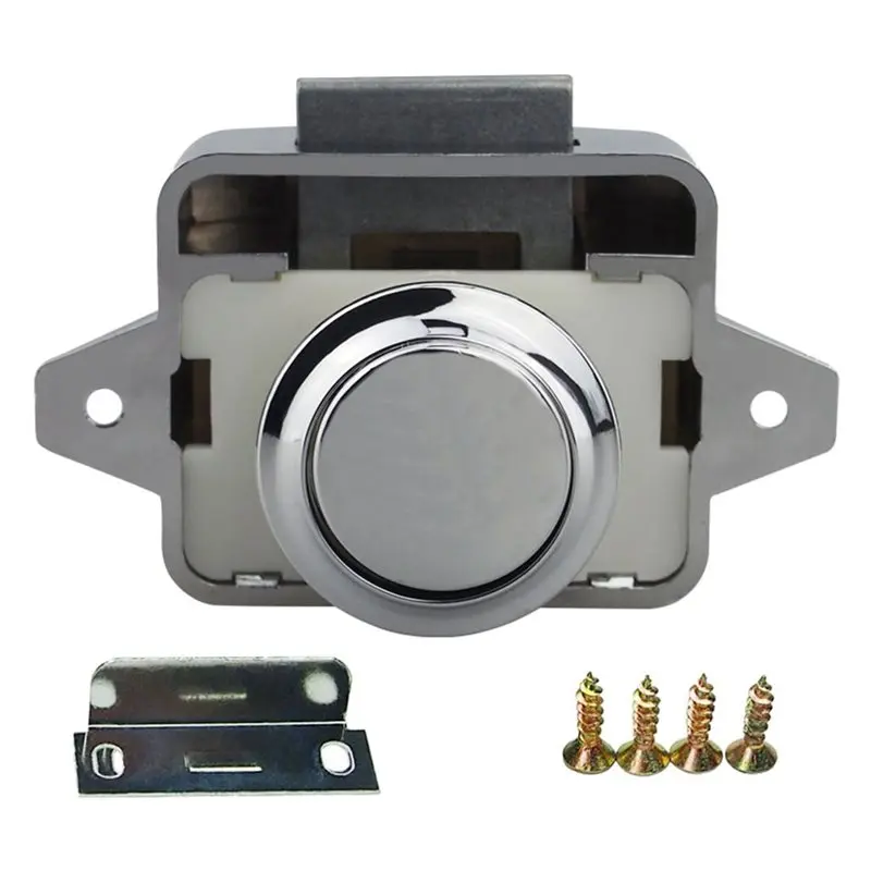 A93E-5 Set 26Mm Push Lock Latch Button Catch Lock Motorhome RV Cabinet Cupboard Door Knob, Chrome