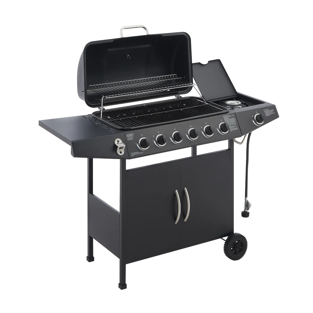 

Grill, stainless steel grill with enamel coated grille and side table, suitable for outdoor cooking