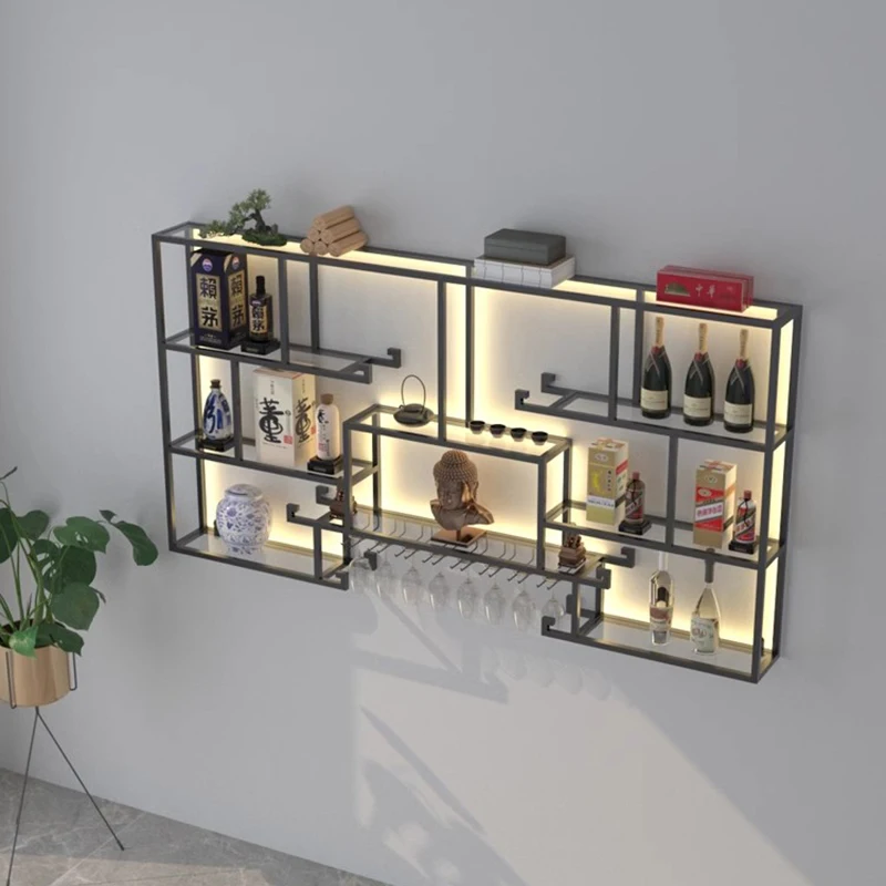 Metal Shelf Bar Cabinet Club Unique Kitchen Restaurant Commercial Wine Cabinets Hanging Holder Stojak Na Wino Club Furniture