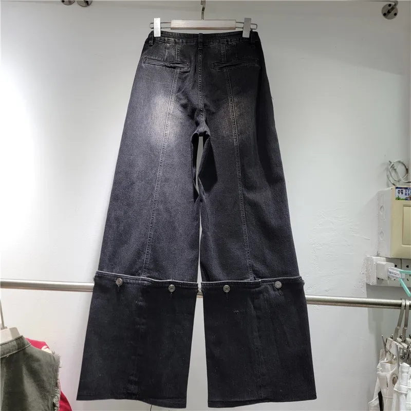 ANJY Spring Autumn New Women Washed Distressed Deconstructed Design Denim Pants Metal Buckle Detachable Stylish Ins Jeans A27461