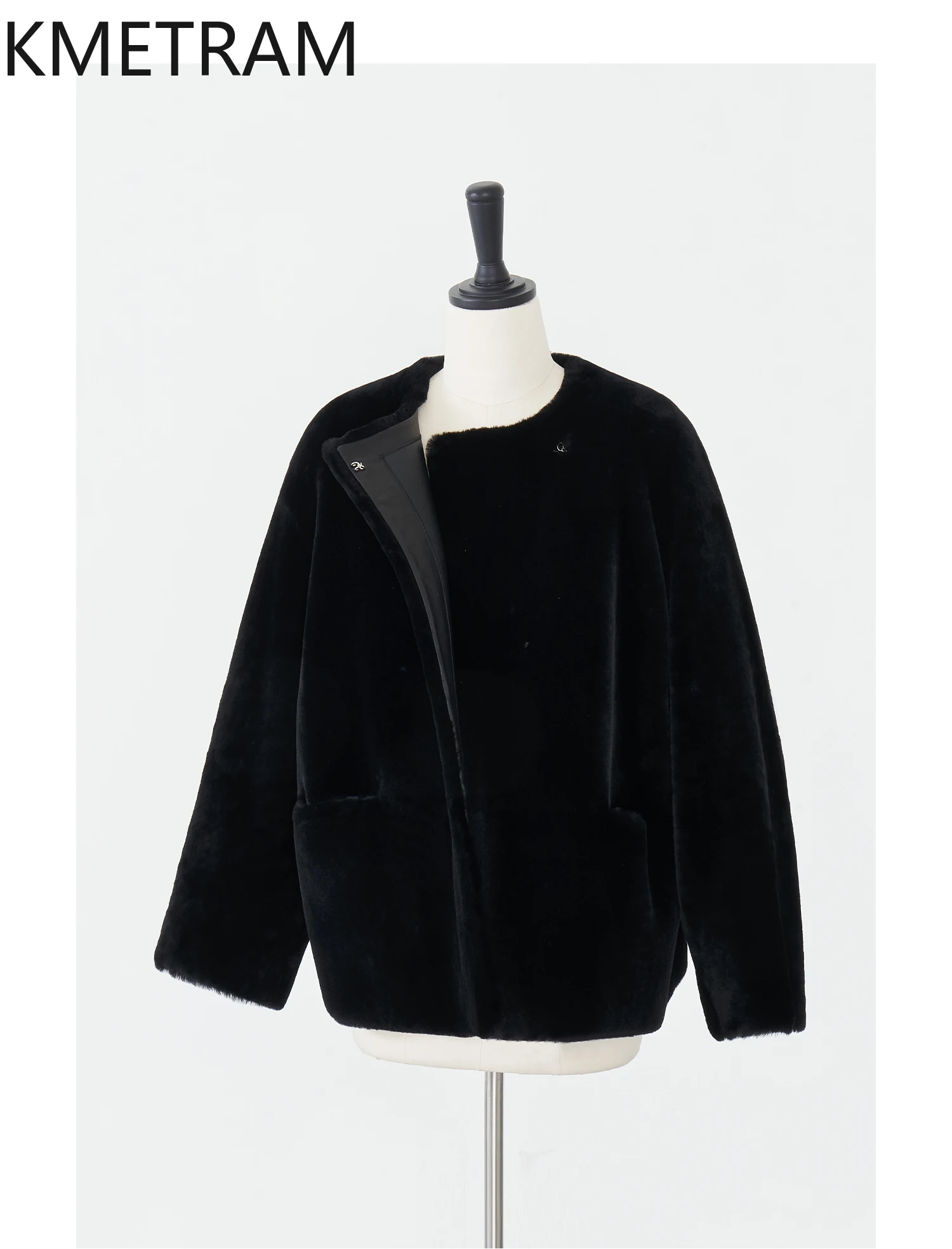 내추럴 메리노 양털 양면 퍼 코트 여성 라운드넥 리얼 퍼 재킷 겨울 여성 의류 2025 여성복