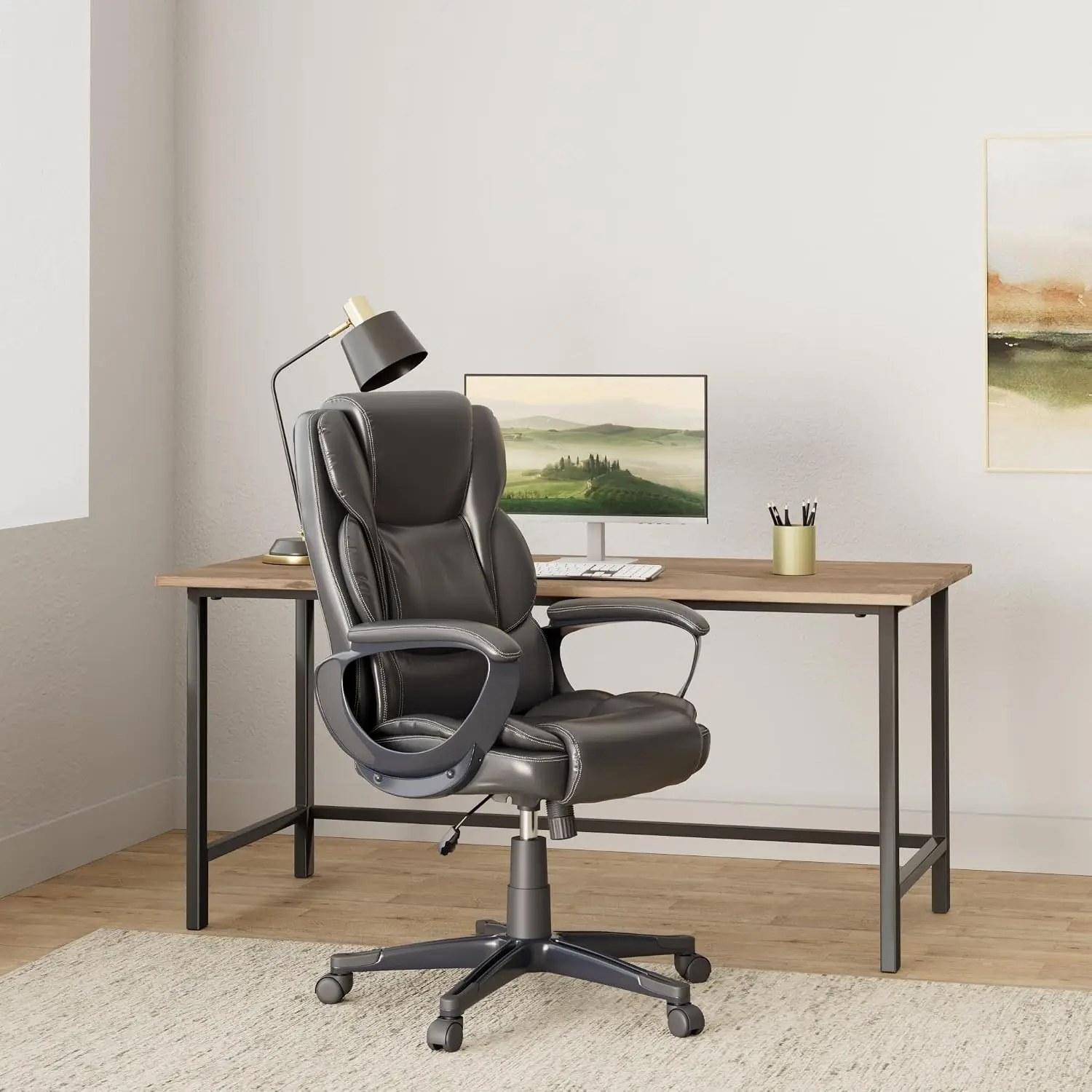 Manager Office Chair Bonded Leather Swivel Ergonomic Executive Computer Desk Seat Black, Customized