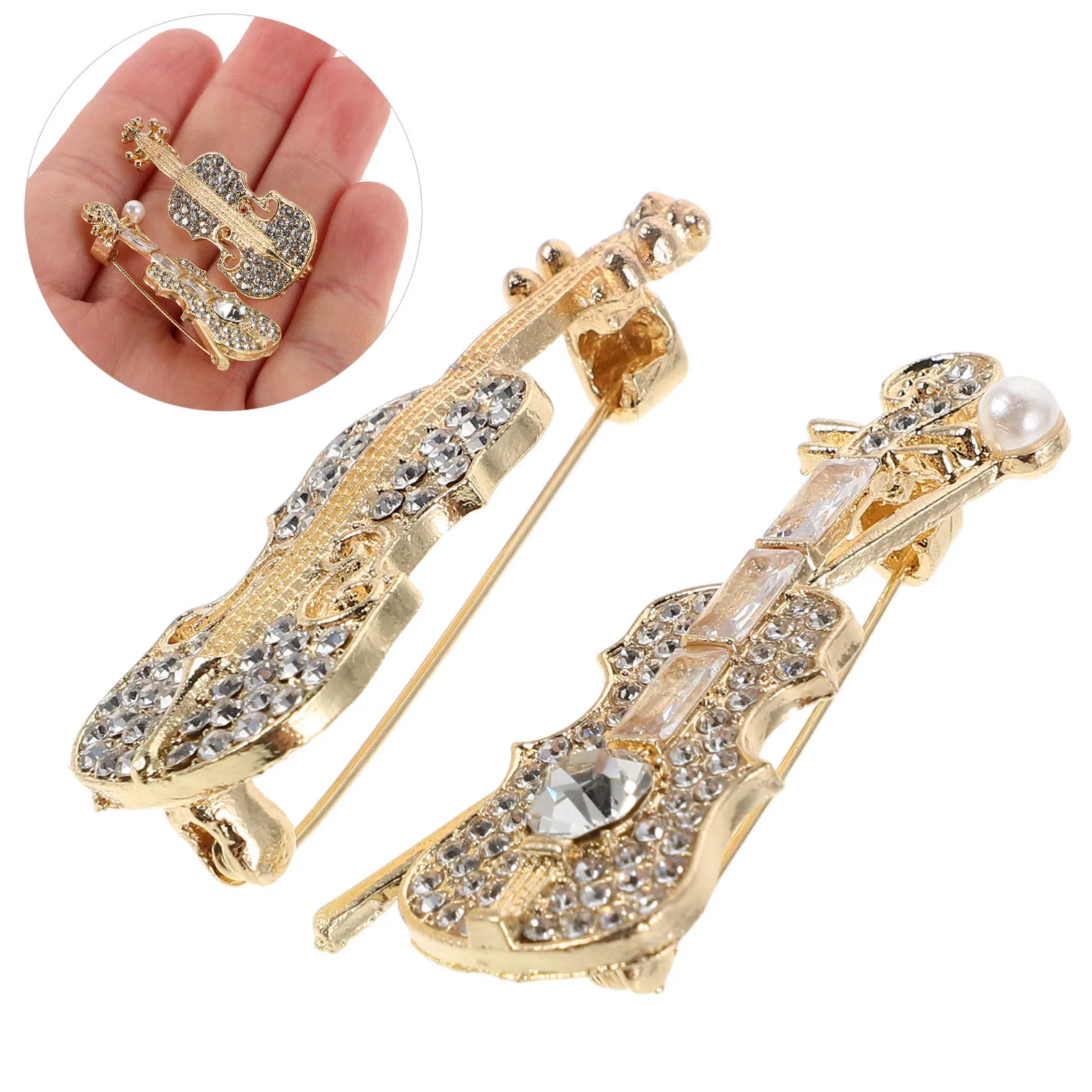 

Musical Theme Brooch Jewelry Rhinestone Pin Violin Lapel Instrument Brooches for Clothing