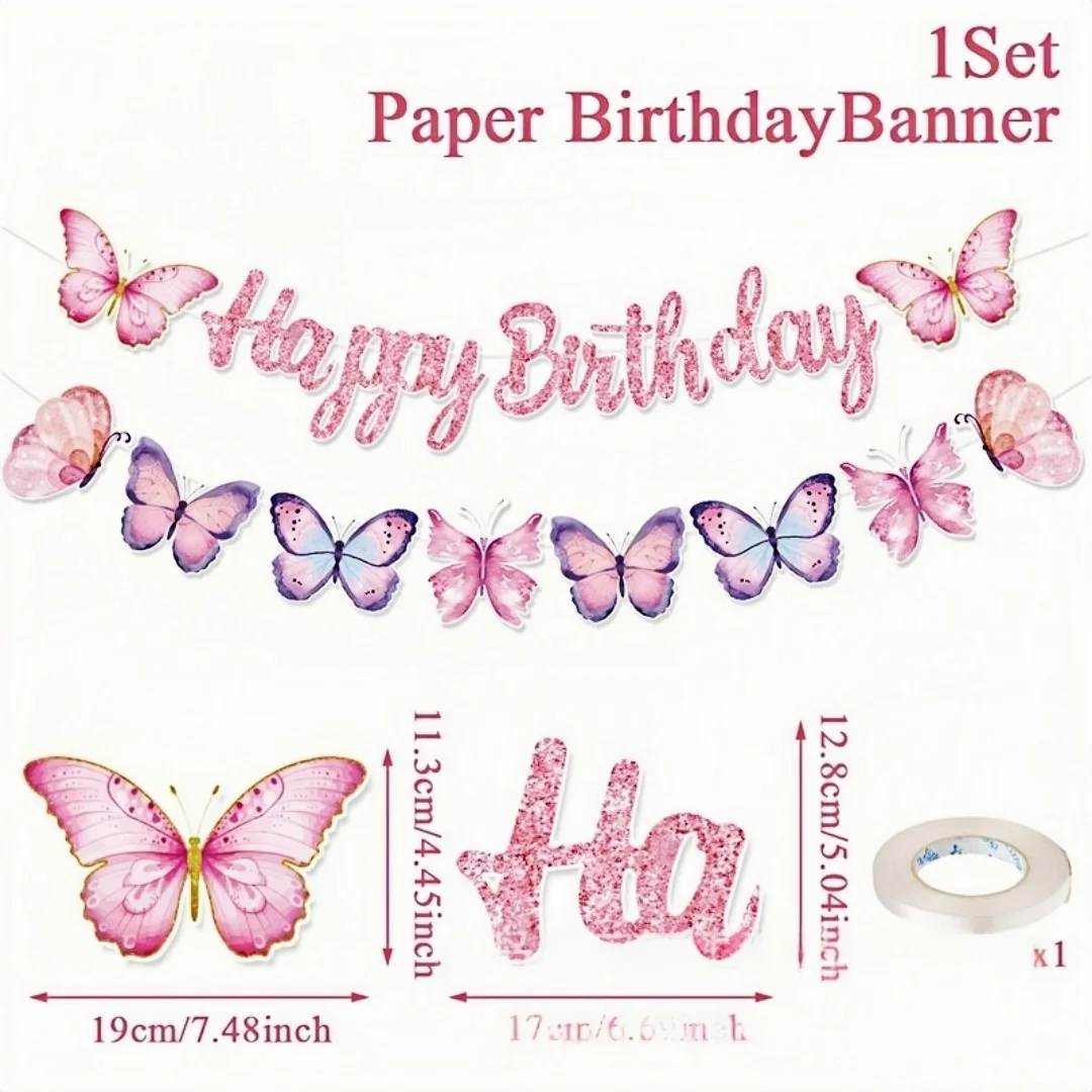 1PCS Butterfly Bear Basketball Theme Cartoon Pull Flag Children's Birthday Party Decoration Fun Event Drape for Kids Party