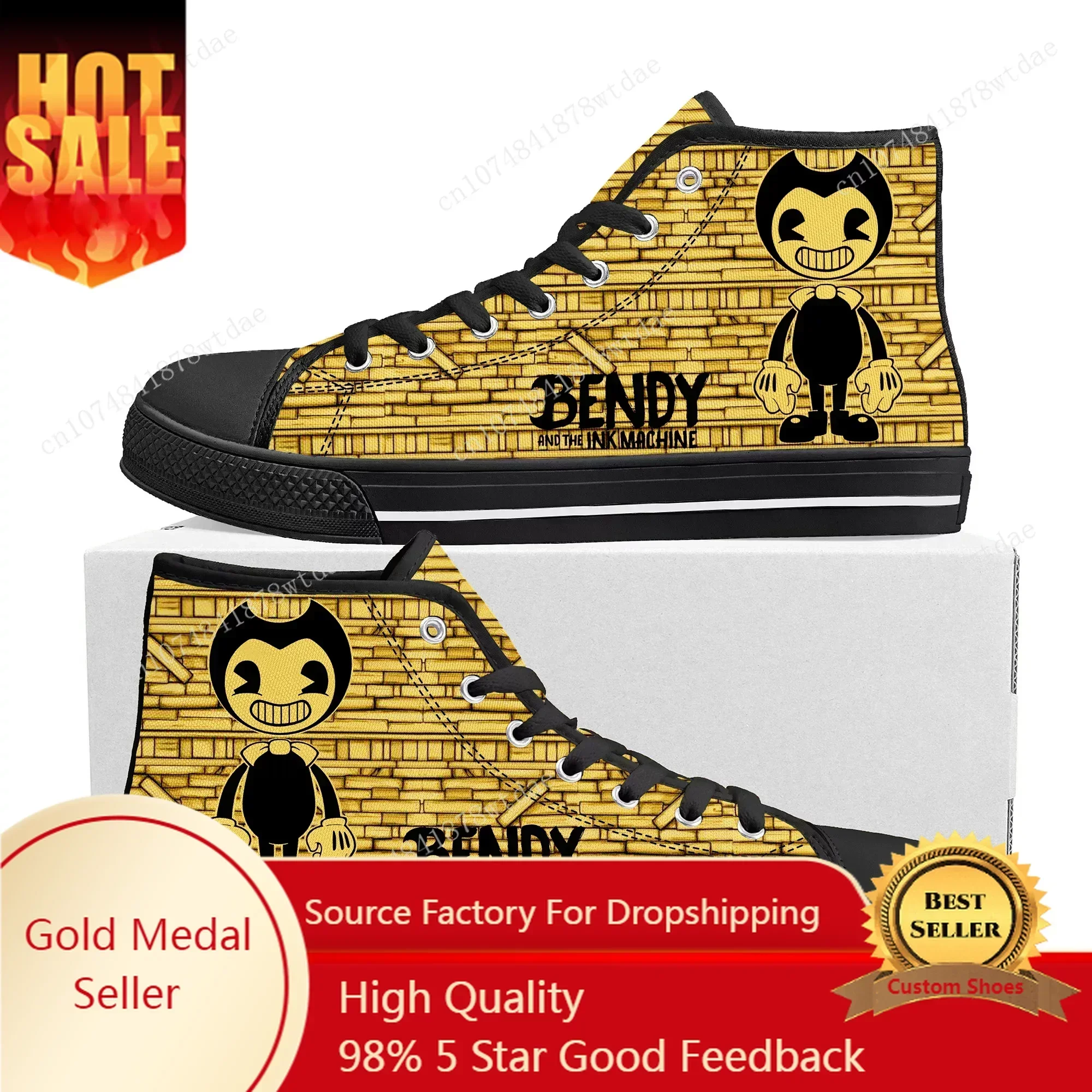 

Anime Game I-Ink M-Machines High Top Sneakers Mens Womens Teenager B-Bendy High Quality Canvas Sneaker Casual Custom Made Shoe