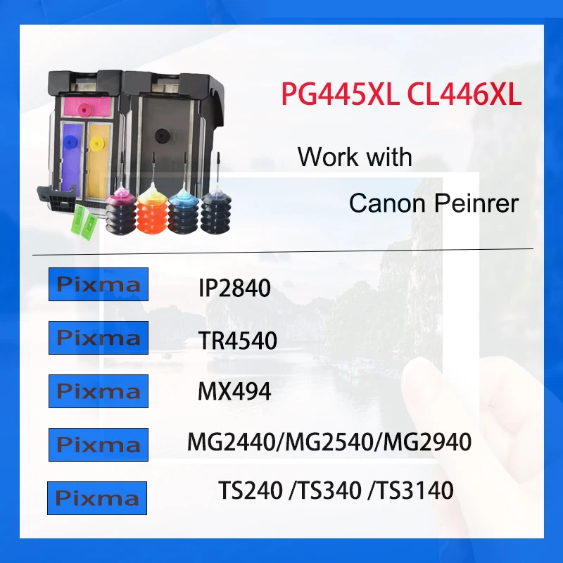 einkshop 445 446 PG-445 CL-446 Refillable Ink Cartridges for Canon pg445 Pixma IP2840 MX494 MG2440 MG2540 MG2940 3040