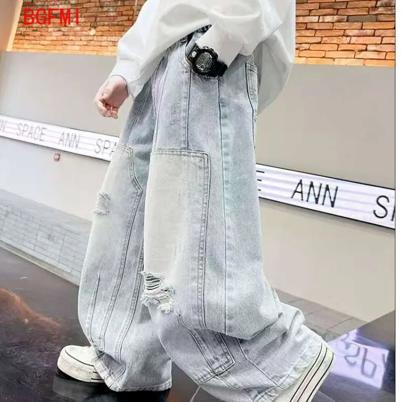 

Boys' Worn Children's Wide Jeans Spring Autumn 2026 Loose Straight Leg Pants Fashionable Korean Edition Trend Kids Casual Pants