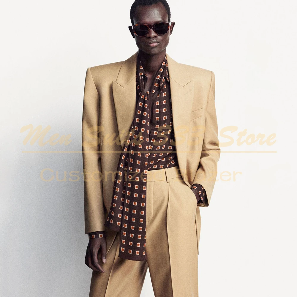 

Solid Color Men's Suits Elegant Double Breasted Peak Lapel Male Clothing Fashion Customied 2 Piece Jacket Pants Costume Homme