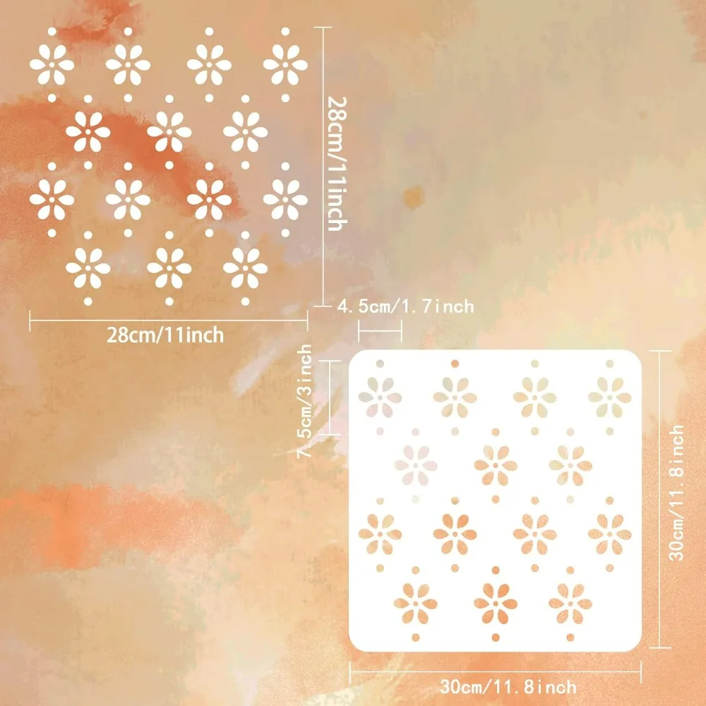 Small Flowers Stencil 11.8x11.8 inch Reusable Wall Tile Stencil Plastic Mini Daisy Flowers Dots Pattern Stencil Background