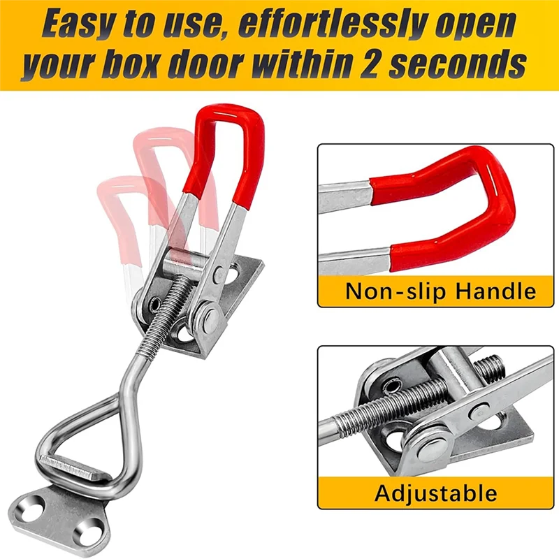Morsetto a levetta da 4 pezzi 4001 Chiusure a levetta regolabili in acciaio inossidabile 304 per coperchio del fumatore Jig Freezer Door-AT64