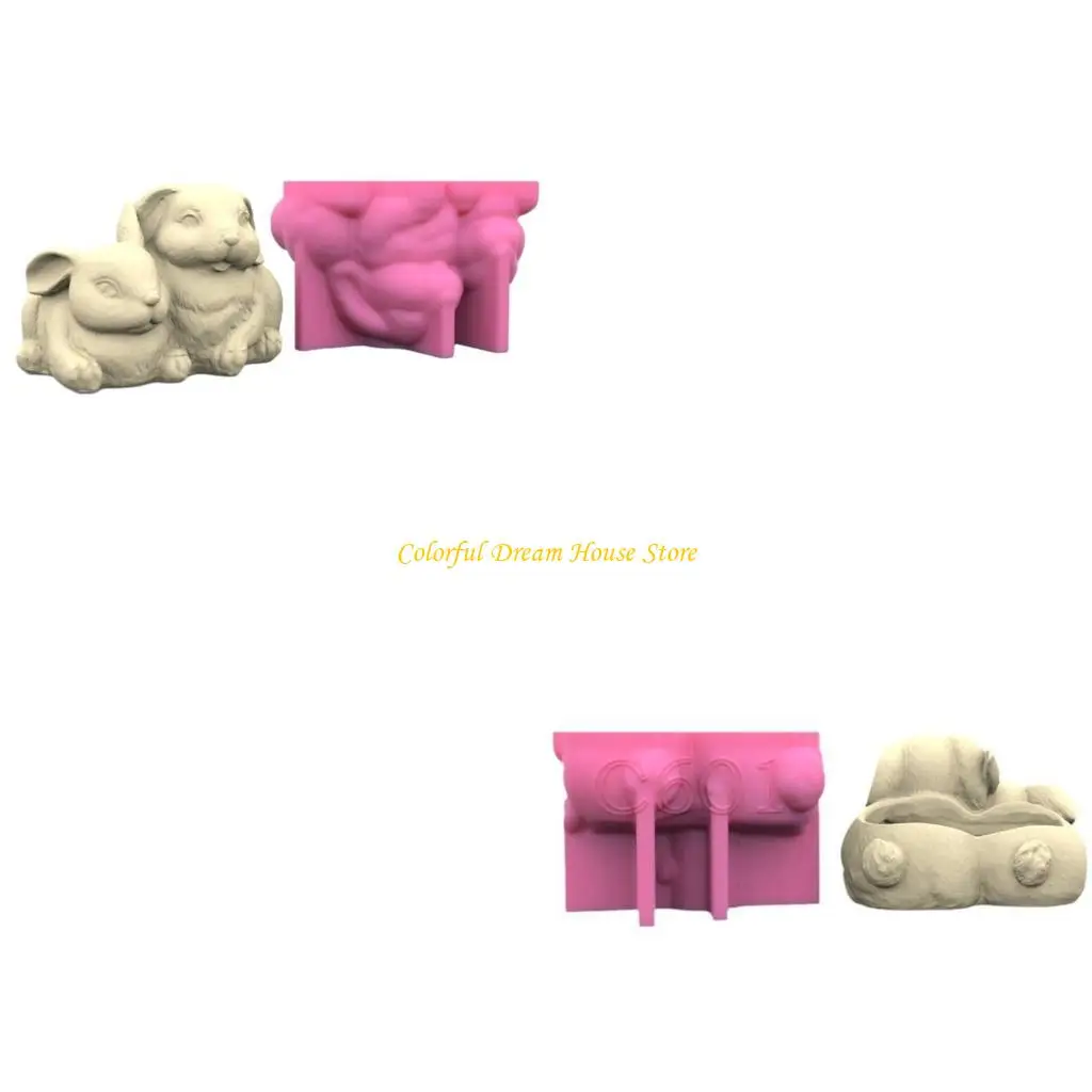 

Double Rabbit Shaped Mold Flower Pots Mould Durable Silicone Molds Planters Epoxy Mould for DIY Enthusiasts