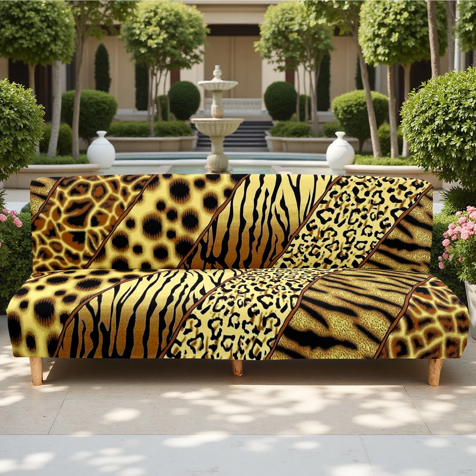 Animal Print Summer Outdoor Sofa Bed Cover, Leopard Zebra Giraffe Pattern Elastic Couch Slipcover, Pet - Frie