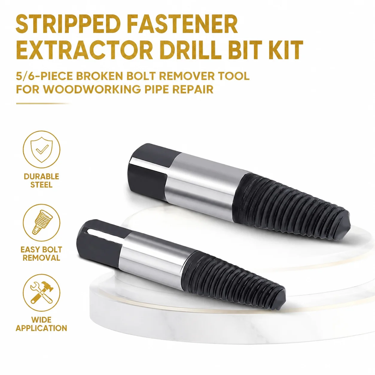 Stripped Fastener Extractor Drill Bit Kit, 5/6-Piece Broken Bolt Remover Tool for Woodworking Pipe Repair