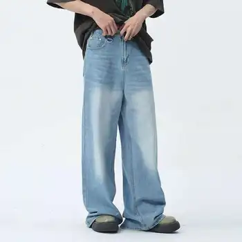 IEFB Vintage Camouflage Men's Jeans Fashion Washed Casual Wide Leg Denim Pants Autumn Winter Loose Male Trousers Old Blue 9C354 6