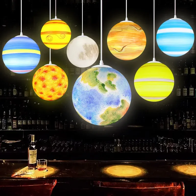 

Подвесной светильник Nordic Planet, креативный подвесной светильник E27, подвесной светильник с акриловым шаром, лампа для детской комнаты, светильник для мальчика ZM1029