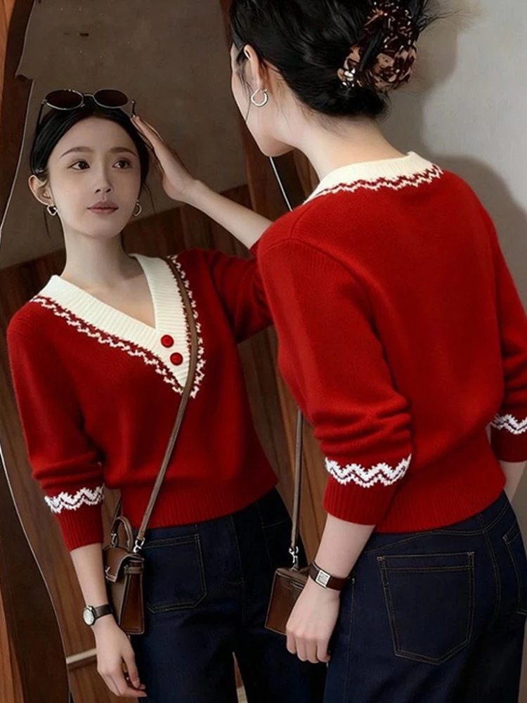 

Уникальный женский свитер Sli: модный, красивый, удобный, вязаный, с V-образным вырезом, с длинными рукавами, для зимы