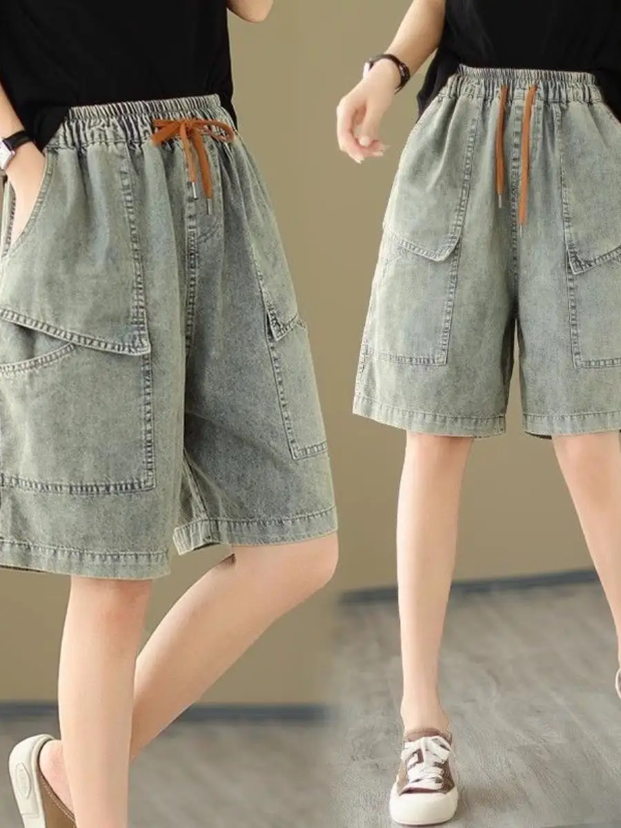 shorts-de-denim-fino-com-cintura-alta-e-elastica-versateis-modeladores-com-pernas-largas-e-bolsos-para-mulheres-plus-size-moda-de-verao