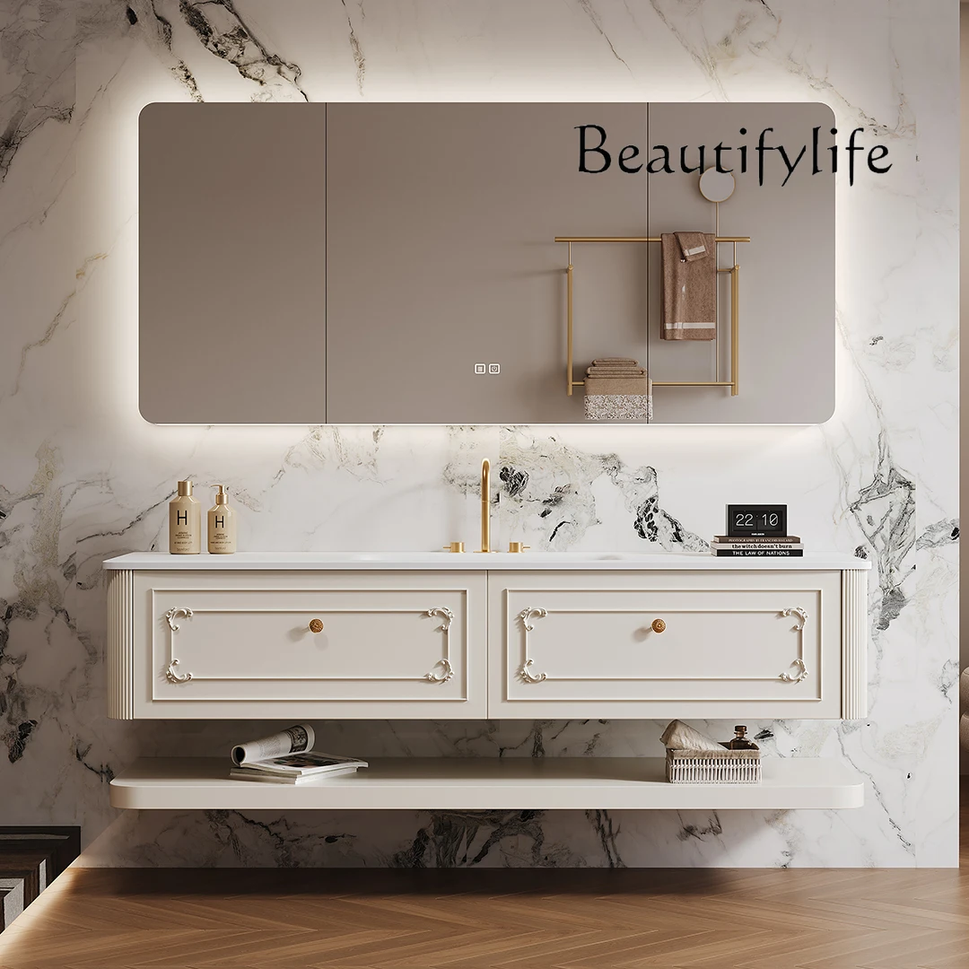 French bathroom cabinet combination washstand rock slab hot bending integrated hand washing seamless washbasin