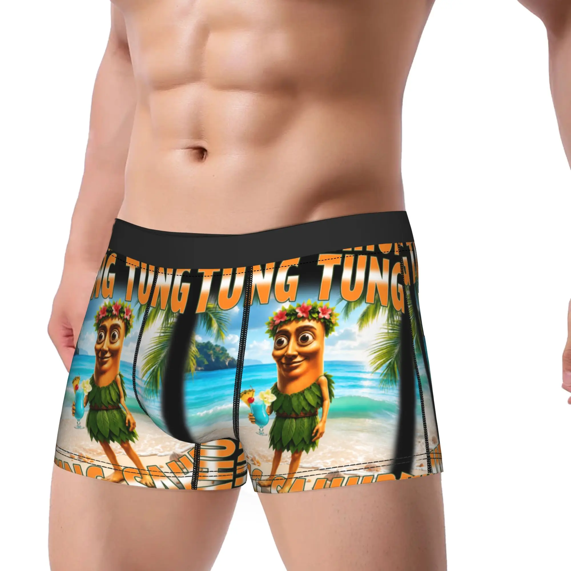 Tung Tung Tung Sahur Summer Hawaii Funny Meme Boxer Brief Underwear Trenky Man Trend Boxershorts Custom Plus Size Underpants
