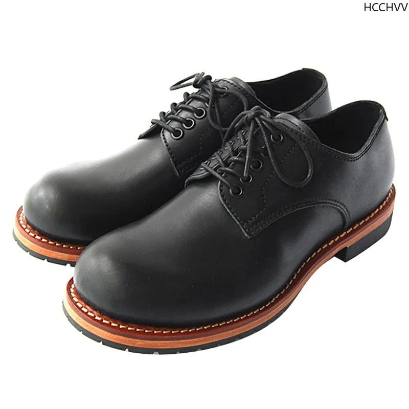 

First Layer Cowhide Goodyear-Welted Craft Round Head Leather Shoes Vintage Casual Men's Shoes Luxury Men's Derby Shoes