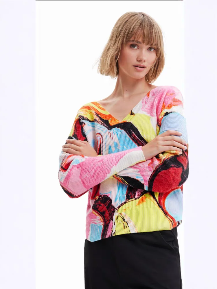 Foreign trade original single Spanish printed crewneck loose casual sweater sweater