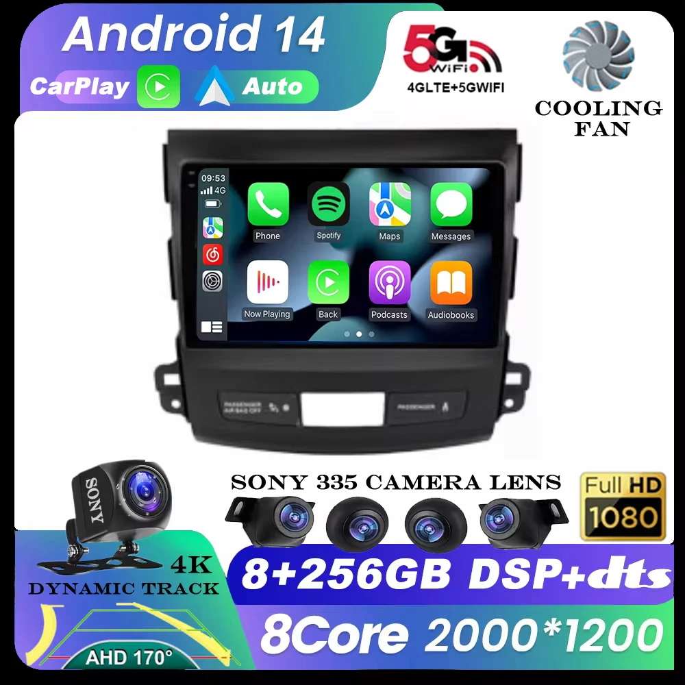 8Core 2 Din Android 14 Car Radio Multimedia Player For Mitsubishi Outlander 2006-2011 Peugeot 4007 Citroen C-Crosser Carplay Gps