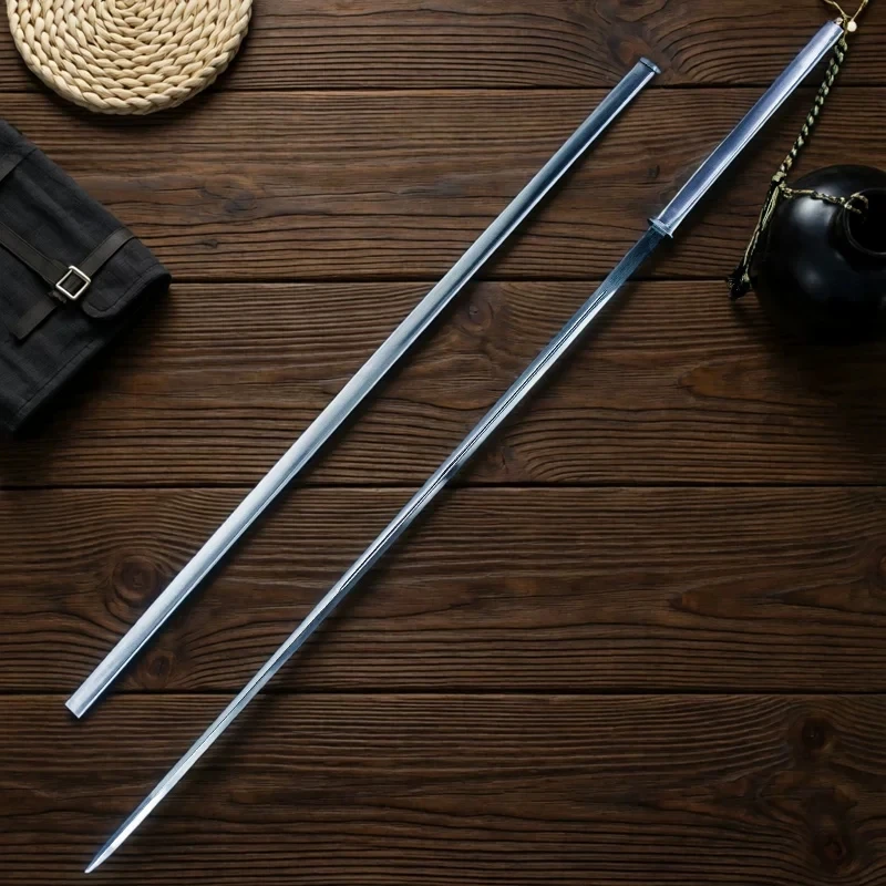 Slender Stick Sword Ultra Thin Manganese Steel Blade Full Stainless Steel Scabbard Hidden Chinese Straight Sword With Tassel