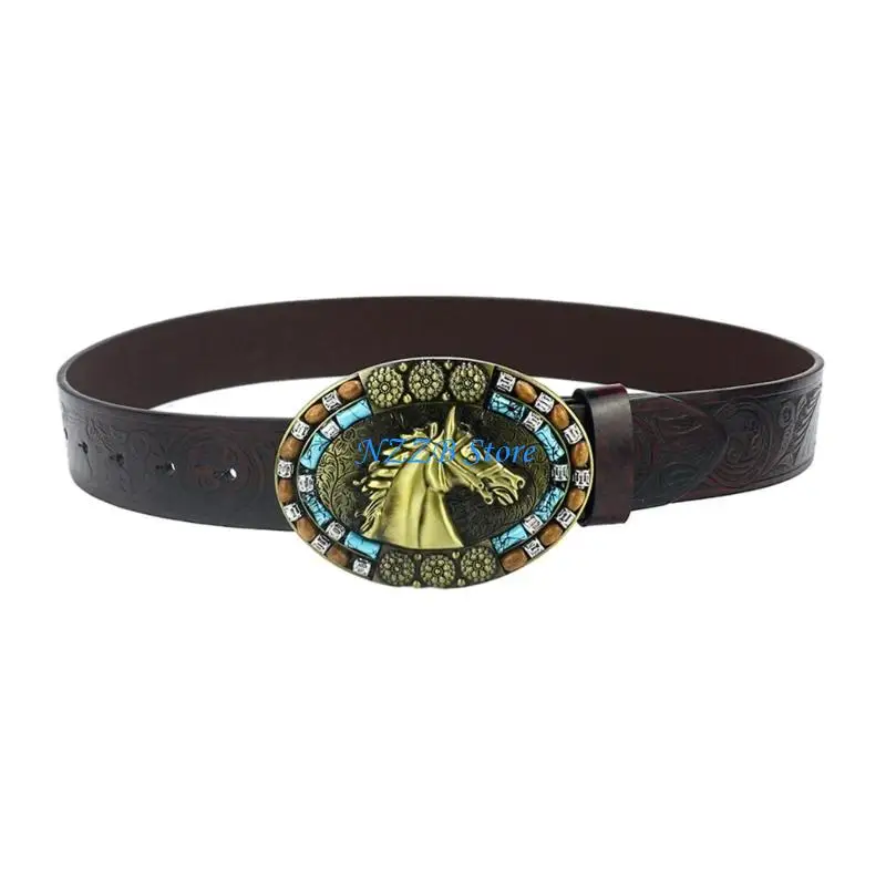 

T21F Unique Teens Retro Horse Head Buckle Belt Eye-Catching Adjustable Waist Straps