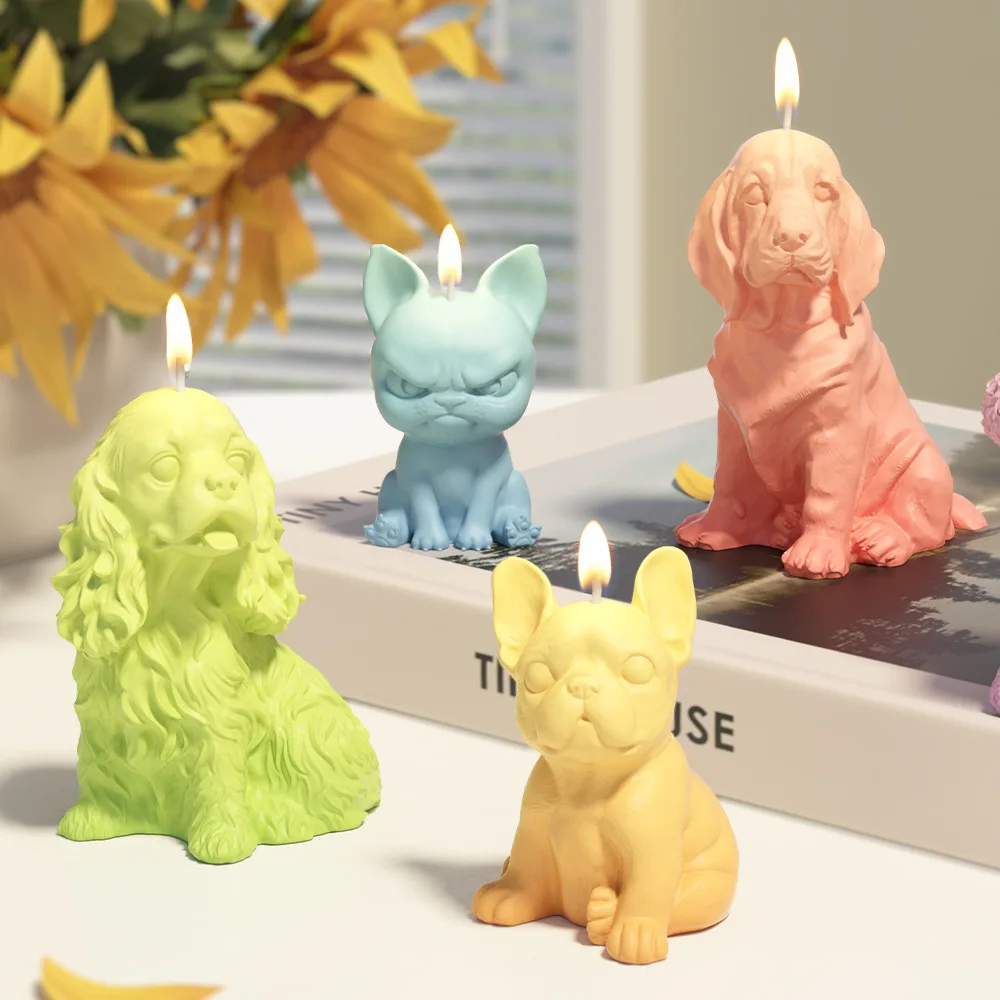 Sitting Labrador Puppy Silicone Mold for Scent Candle Animal Cat Resin Mould Kitten Gypsum Making Smile Dog Shape Birthday Gifts view 4