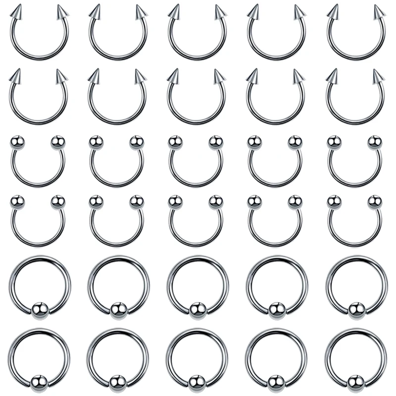 30pc 316L Stainless Steel Lip Rings Studs Labret Piercing Master Earrings Septum Nose Hoops Unisex Women Punk Cool Body Jewelry