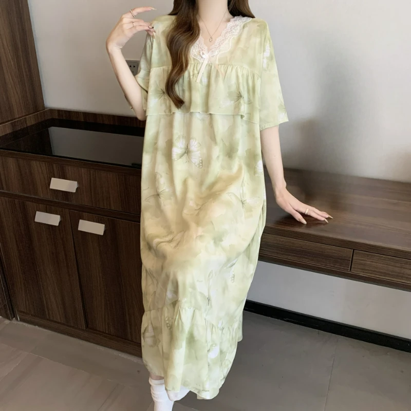 Short Sleeve Pajamas Women's Spring and Summer Cotton Silk Pajamas Cotton Silk Premium Sweet Cotton Silk Pajamas Large Size